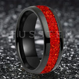 Amazing 6/8MM Tungsten Carbide Rings with Dome Polishing Center Red Opal Stone Inlay Comfortable Fit Wedding Bands