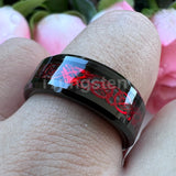 Awesome Blue Carbon Fiber Inlay Dragon 8mm Beveled Edges Ring for Men and Women Tungsten Comfort Fit Wedding Band