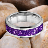 Awesome Purple Crystal Stone Inlaid  6/8MM Men's and Women's Comfortable Fit Wedding Tungsten Carbide Bands