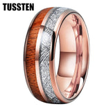 Outstanding Wood Meteorite Inlay 8MM Popular Men Women Tungsten Carbide Comfort Fit Wedding Bands Rings