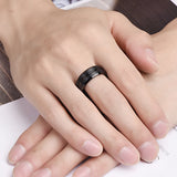 Lovely 8mm Frosted Surface Middle Groove Plated Black Tungsten Carbide Rings for Men - Wedding  Jewelry