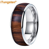 Dark Wood Inlay Domed Polished 8mm 6mm 4mm Men Women Tungsten  Comfort Fit Wedding Band Fashion Jewelry Ring