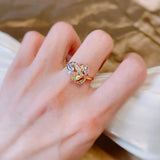 Colorful Crystal Flower Design Romantic 14K Filled Rose Gold Bride Fine Rings Lover's Fine Jewelry Luxury Gift