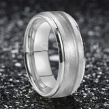 Superb Blank Stepped Beveled Edges Brushed Finish Core 2/3mm Groove Pipe Cut Polished 8MM Tungsten WEdding Bands