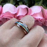 Fashion 8MM Crushed Turquoise And Koa Wood Inlay Domed Men Women Black Tungsten Carbide Wedding Comfort Fit Ring