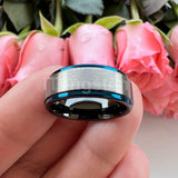 Splendid Black Blue Stepped Brushed Finish 8mm Tungsten Wedding  Comfort Fit Band For Men And Women