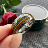 Whisky Wood Guitar String Lapis Inlay 8MM  Black Tungsten Rings for Men and Women - Fashion Engagement Wedding Bands