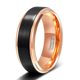 Black Brushed Cut Edge Rose Gold Inside 6/8mm Men Women Tungsten Carbide Wedding Band Luxury Unisex Couple Ring