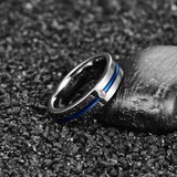 Outstanding 6mm Steel Color Polished Blue Groove Inlaid Zircon Tungsten Carbide Women Men's Fashion Ring