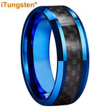 Outstanding Black Carbon Fiber Inlay 8mm Blue Tungsten Men Women Rings Comfort Fit Engagement Wedding Bands