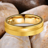 Customized Inlay, 1.5mm Offset Groove Pipe Cut Matte 6MM Gold/Silver Tone Tungsten Blank Core Comfort Fit Rings