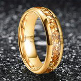 Outstanding Inlaid Gold colored crystal stone 4/6/8MM Men's and Women's Comfortable Fit Wedding Tungsten Ring