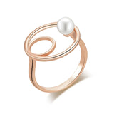 New Arrival Luxury Pearl 14K Rolled Rose Gold Round Rings For Women - Luxury Ethnic Daily Fine Jewelry
