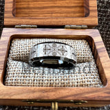 Laser Carved Complex Cross Pattern Dome Polished 6/8mm Comfortable Fit Wedding Tungsten Ring