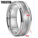 Superb Blank Stepped Beveled Edges Brushed Finish Core 2/3mm Groove Pipe Cut Polished 8MM Tungsten WEdding Bands