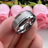 Classic Stepped Beveled Special Brushed 6mm 8mm Fashion Rings Tungsten Comfort Fit Wedding Band for Men Women