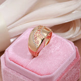 Luxury Ethnic Weaving Patterned Rolled 14K Rose Gold Shiny AAA+ Zircon Diamonds Queen Crown Rings For Women