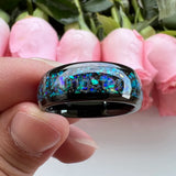 Nice Shiny Galaxy Opal Domed Polished 8mm Tungsten Men and Women Comfort Fit Engagement Wedding Bands