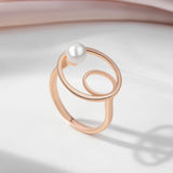 New Arrival Luxury Pearl 14K Rolled Rose Gold Round Rings For Women - Luxury Ethnic Daily Fine Jewelry