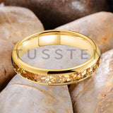 Outstanding Inlaid Gold colored crystal stone 4/6/8MM Men's and Women's Comfortable Fit Wedding Tungsten Ring