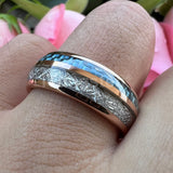 Blue Carbon Fiber And Meteorite Inlay 8mm Men Women Wedding Band Tungsten Carbide Comfort Fit Ring