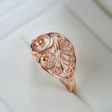 Vintage Personality Rolled 14K Rose Gold Oval Geometric Wave Texture Women Finger Rings Daily Jewelry Trendy Rings