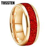 Amazing 6/8MM Tungsten Carbide Rings with Dome Polishing Center Red Opal Stone Inlay Comfortable Fit Wedding Bands