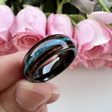 Domed Polished Shiny Green Crushed Opal Wood Inlay Black Tungsten Comfort Fit Wedding Band, Engagement Promise Ring