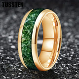 Green Moss Agate Inlay 6/8MM Dome Edges Tungsten Carbide Rings Mens Womens Fashion Engagement Wedding Bands