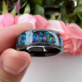 Super 8mm Multi Facet Hammer With Galaxy Series Opal Inlay Comfort Fit Men Women Tungsten Wedding Band