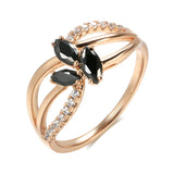 Super Trendy Flower Design Rolled 14K Rose Gold Black and White AAA+ CZ Diamonds Rings , Party Fine Crystal  Jewelry