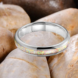 High Quality Pink Color Opal 4MM Nice Women Tungsten Comfort Fit Engagement Wedding Band - Trendy Jewelry