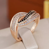 New Stunning Luxury 14K Rolled Rose Gold With Black White AAA+ CZ Diamonds Ethnic Style Rings - Fine Wedding Jewelry