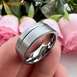 Offset Groove Brush Finish Excellent Quality 8mm Black Tungsten Comfort Fit Wedding Band for Men and Women