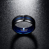 Awesome Blue & Black Matte Finish Beveled Edge Men's 8mm Tungsten Carbide Ring - Wedding Band