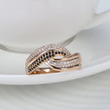Dazzling Filled 14K Rose Gold Double White Black AAA+ CZ Diamonds Crossing Design Women Rings Luxury Gothic Jewelry