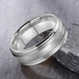 Superb Blank Stepped Beveled Edges Brushed Finish Core 2/3mm Groove Pipe Cut Polished 8MM Tungsten WEdding Bands