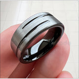 Amazing Flat Brushed Finish 8mm 2 GrooveTungsten Carbide Wedding Engagement Comfort Fit Ring/Band For Men Women
