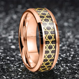 High Quality Inlaid with Golden Hexagram Star 8mm Men's  Comfortable Fit Rings - Men's Tungsten Wedding Bands