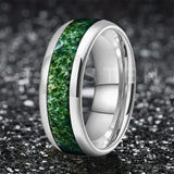 Green Moss Agate Inlay 6/8MM Dome Edges Tungsten Carbide Rings Mens Womens Fashion Engagement Wedding Bands