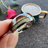 Outstanding Wood Meteorite Inlay 8MM Popular Men Women Tungsten Carbide Comfort Fit Wedding Bands Rings