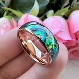 Superb Abalone Shell Inlay Domed Shape Polished Shiny Tungsten Carbide Ring Men, Women Comfort Fit Wedding Bands