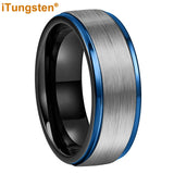 Splendid Black Blue Stepped Brushed Finish 8mm Tungsten Wedding  Comfort Fit Band For Men And Women