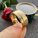 Gold Hammered Offset Line 8MM Tungsten Carbide Comfort Fit Ring for Men Women - Fashion Engagement Wedding Band