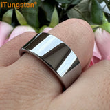 Shiny Tungsten Pipe Cut Polished 12mm 10mm Large Men Comfort Fit Wedding Band Fashion Jewelry