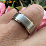 Terrific Stepped Brushed Finish 8mm Tungsten Comfort Fit Wedding Rings For Women Men - Classic Jewelry