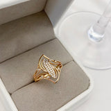 Elegant Geometric Curve 14K Filled Rose Gold With AAA Zircon Diamonds Women's Personality Texture Rings Fine Jewelry