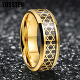 High Quality Inlaid with Golden Hexagram Star 8mm Men's  Comfortable Fit Rings - Men's Tungsten Wedding Bands