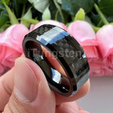 Outstanding Black Carbon Fiber Inlay 8mm Blue Tungsten Men Women Rings Comfort Fit Engagement Wedding Bands