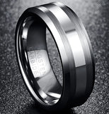 New Arrival Men's Beveled Edge Satin Brushed Stripes 8mm Polished Tungsten Carbide Wedding Band Rings